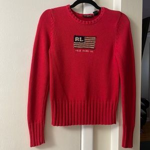 Vintage Polo Jeans Red USA Flag Sweater Size S
